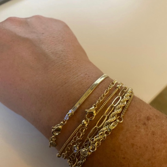 6pc Stackable Gold Bracelets Cuban Link Paperclip Chain Bracelet Pack - Picture 5 of 5